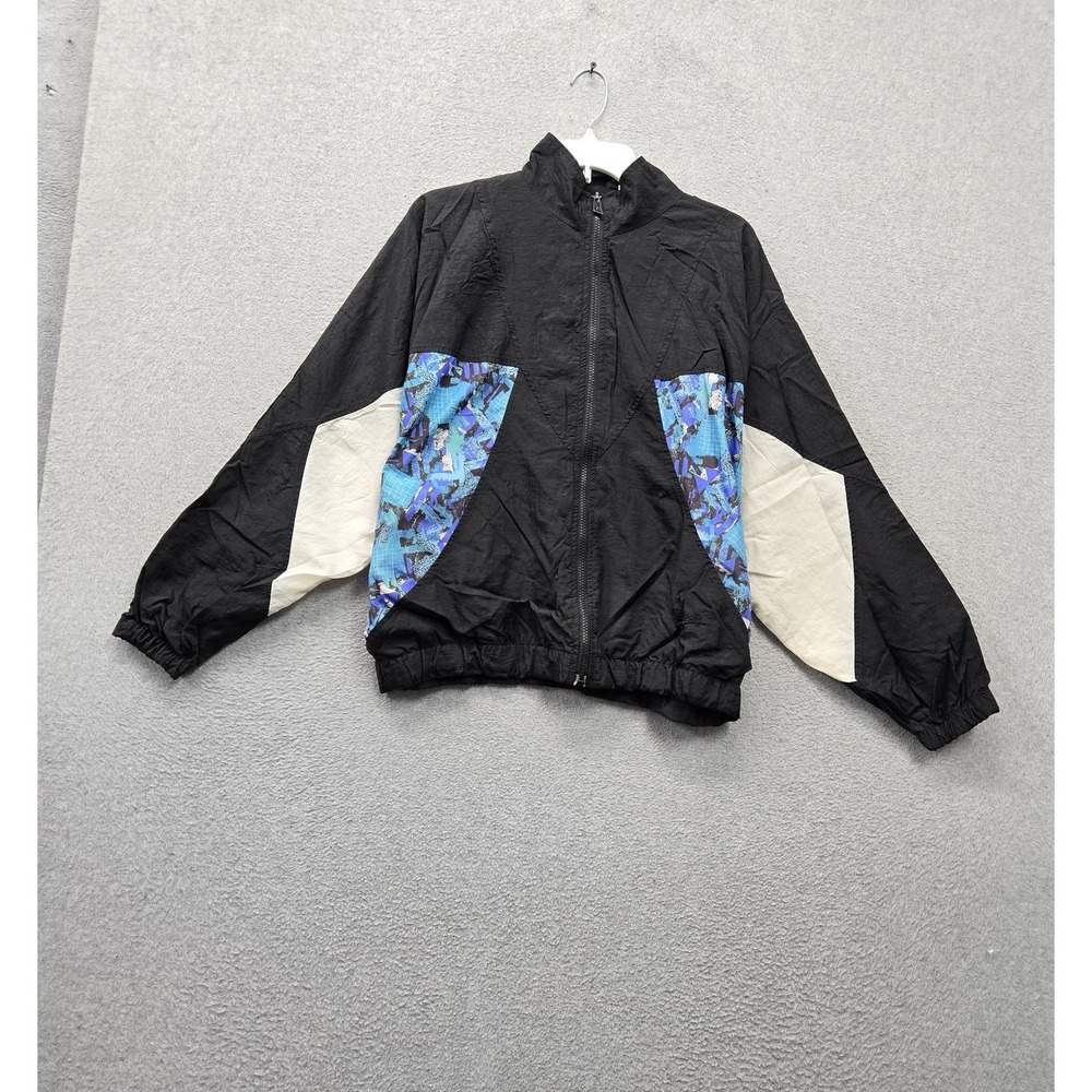 VINTAGE Reebok Men Jacket L Black Colorblock Abstract Windbreaker Activewear